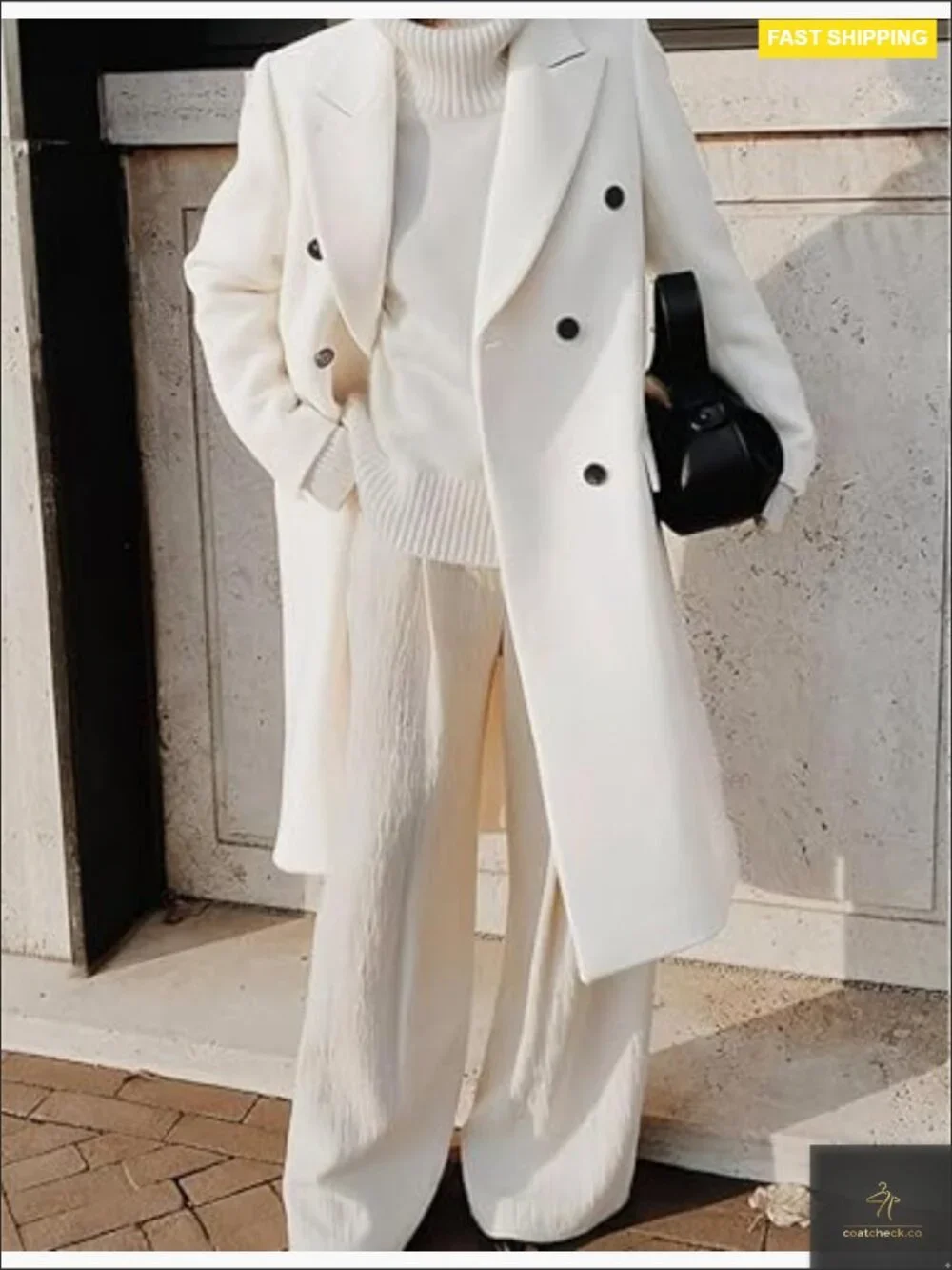 Wool Blend Trench Coat Double Breasted Classic Elegant Fall Winter Overcoat - Picture 3 of 4